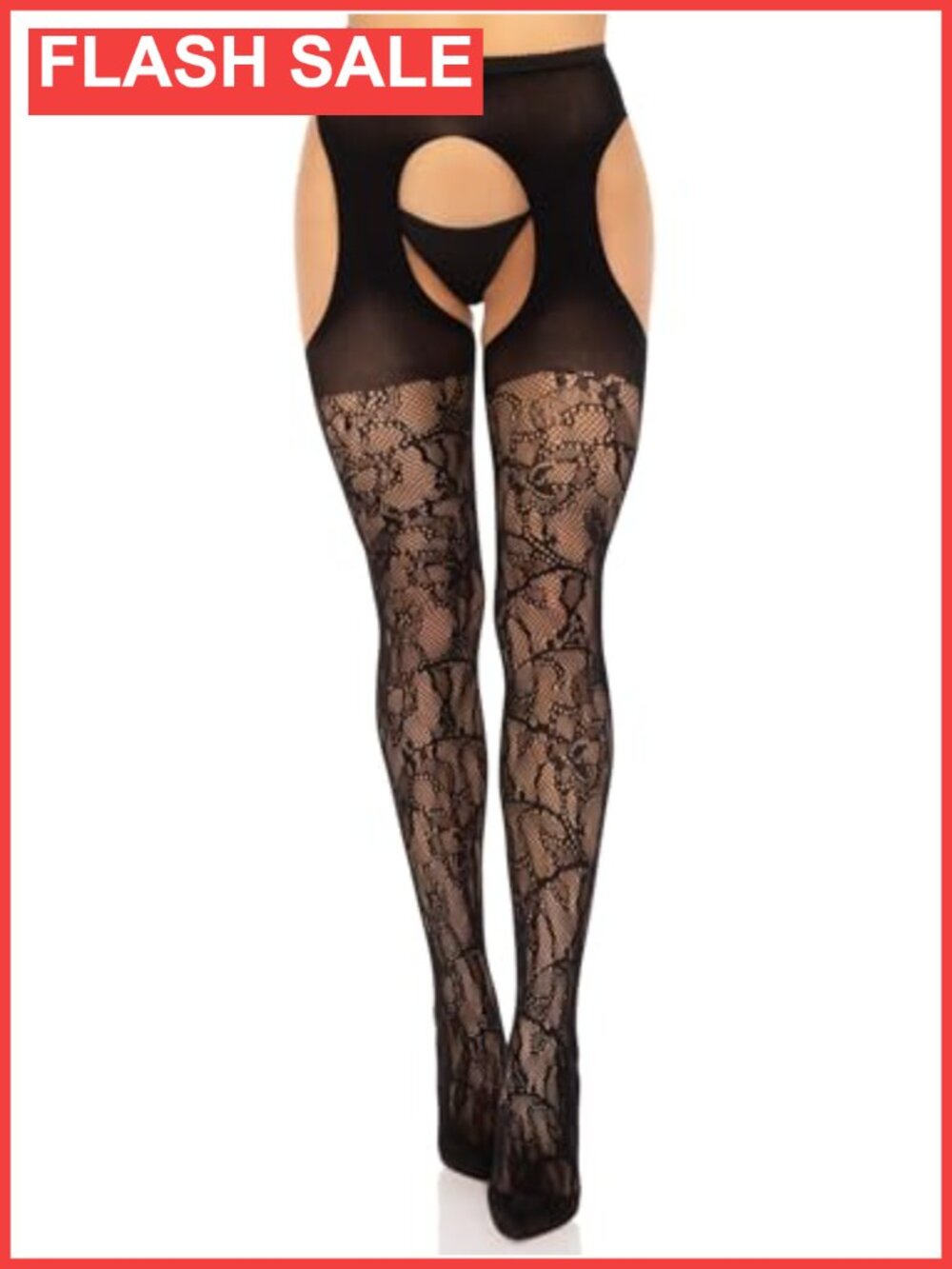 Lace Tights with Open Crotch Design Breathable Stretch Pantyhose